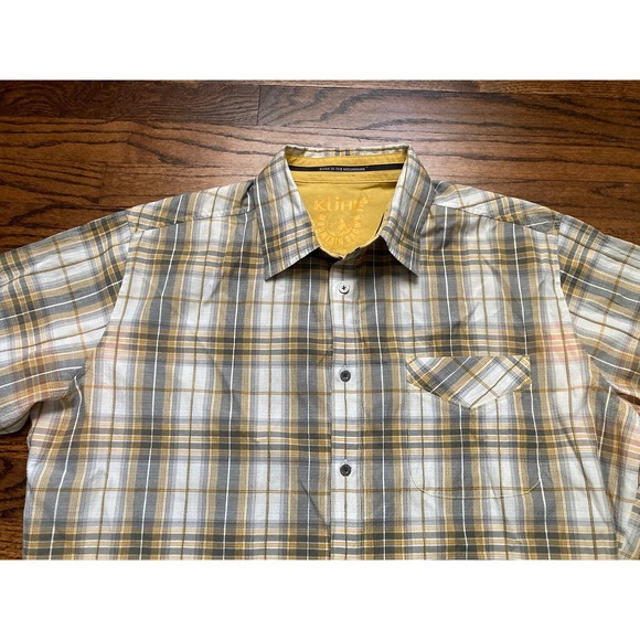 Kuhl Shirt Mens Size Large Textured Plaid Short Sleeve Button Up Hiking Light - Picture 2 of 9